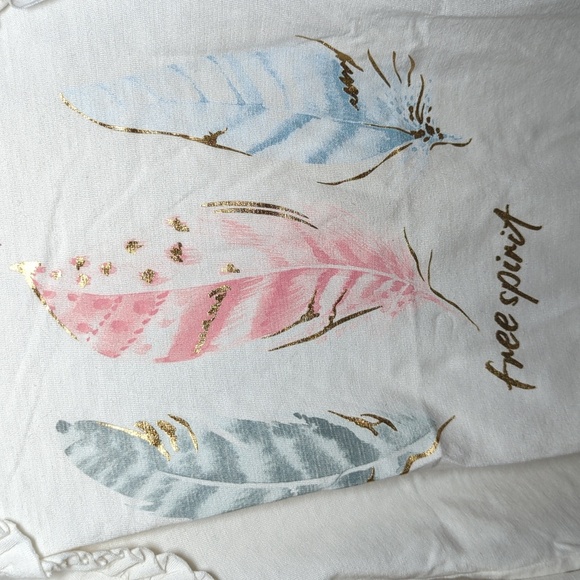 True Craft Sparkly Free Spirit Feather Shirt Long Sleeve Shoulder Ruffles Size 8 - Picture 4 of 6